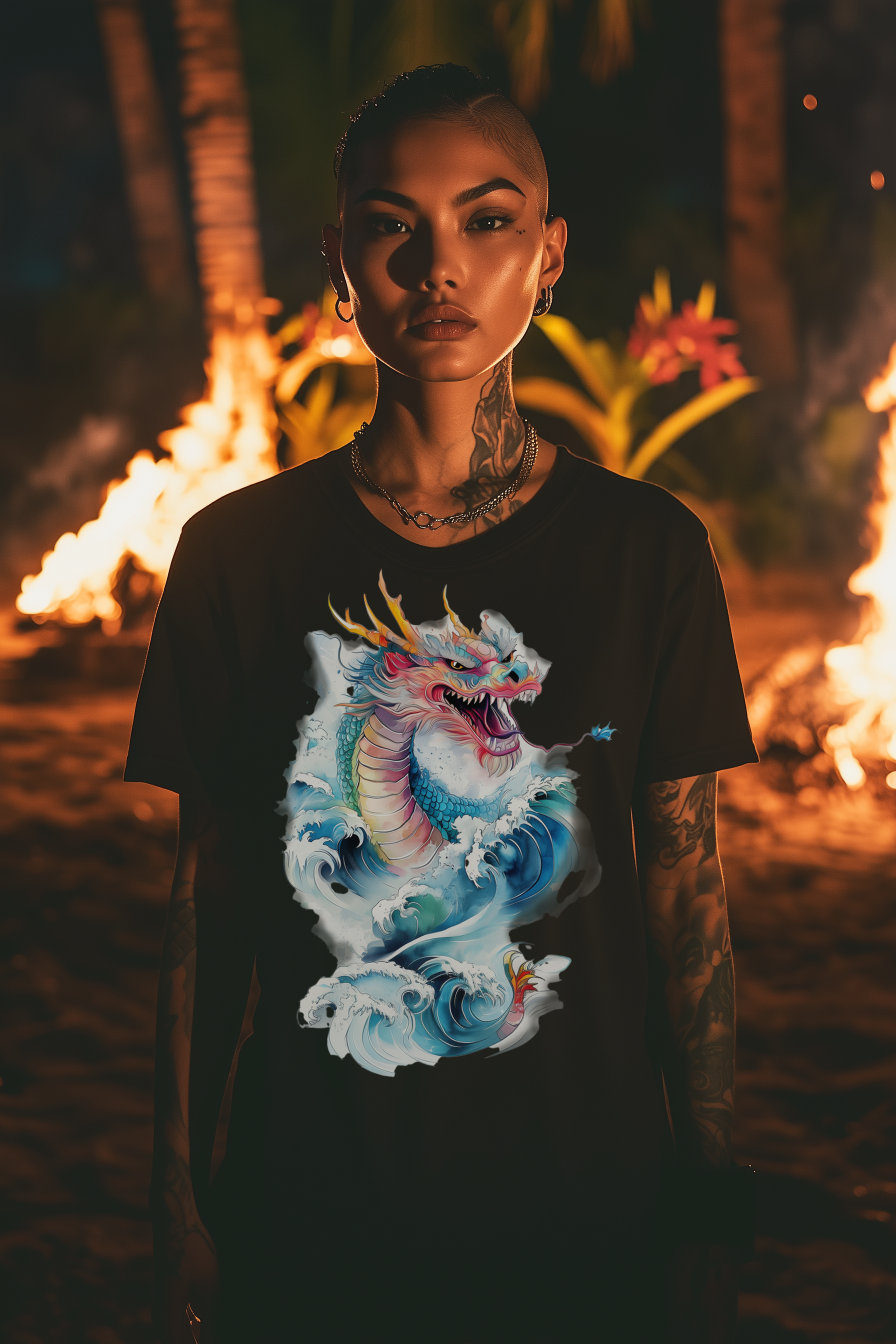ORIENTAL DRAGON - Womens Black Tee