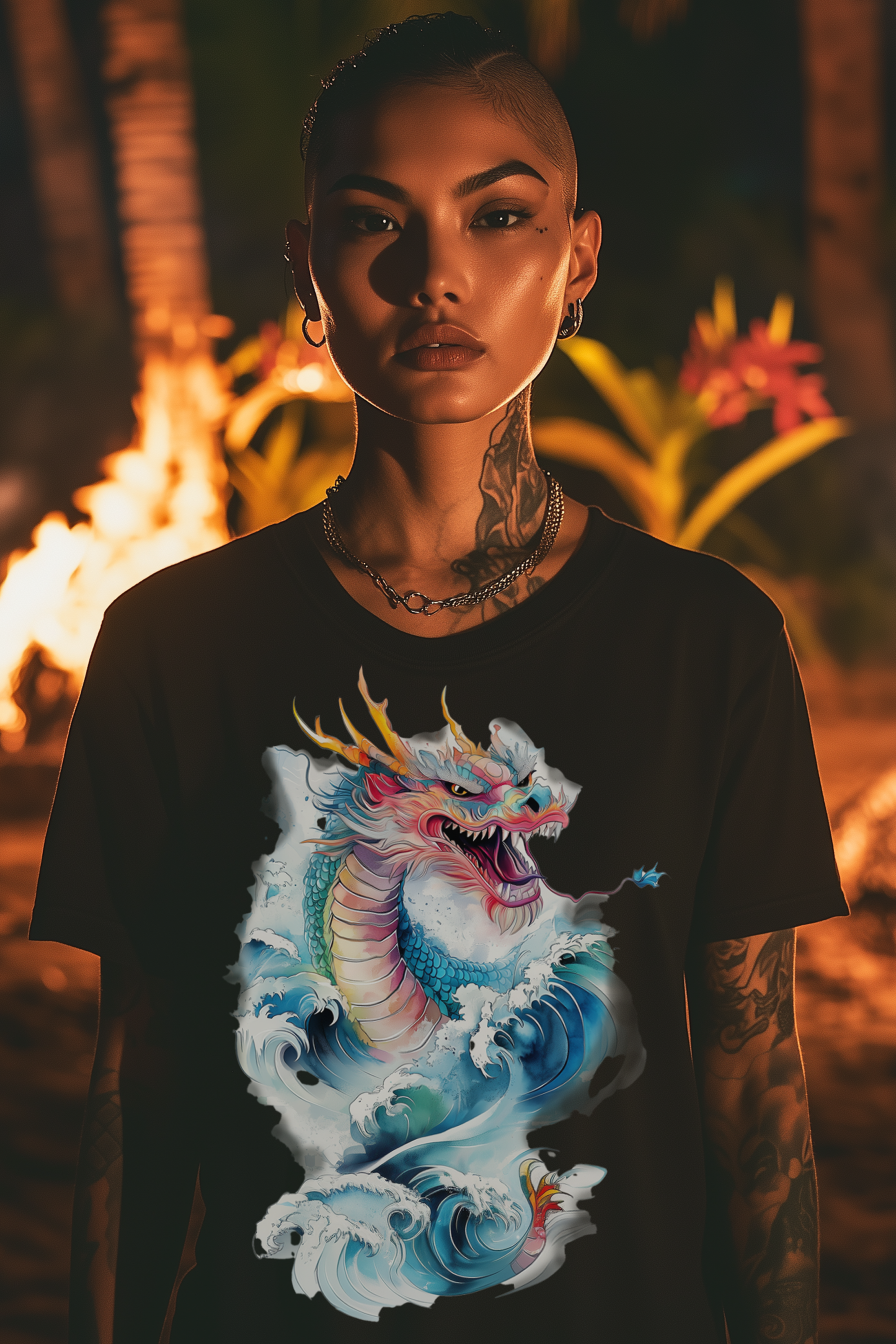 ORIENTAL DRAGON - Womens Black Tee