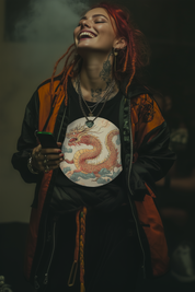 CIRCLE DRAGON - Womens Black Tee