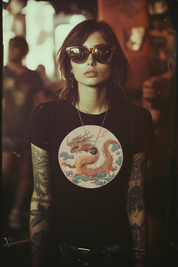CIRCLE DRAGON - Womens Black Tee