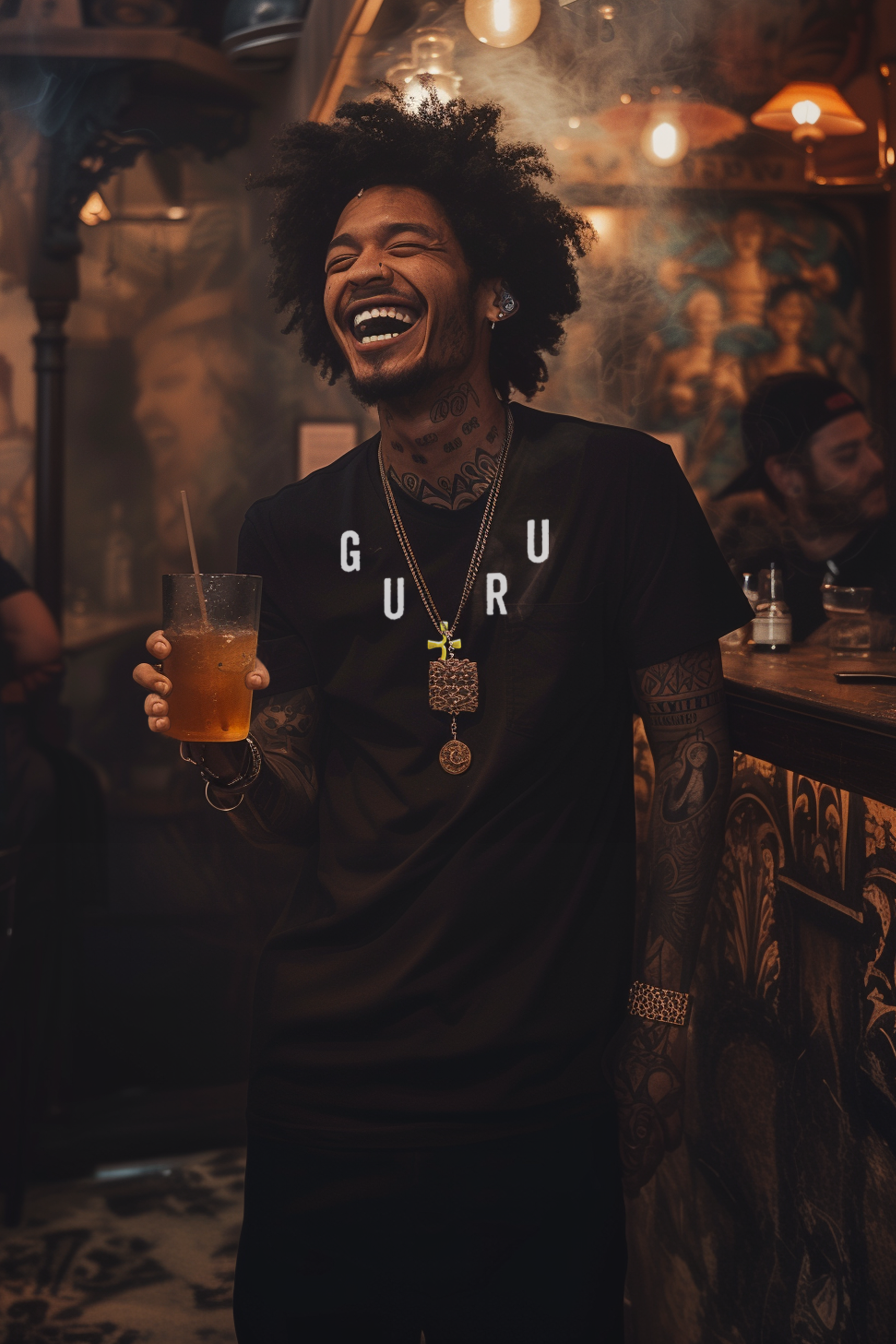 GURU NECKLACE - Mens Black Tee