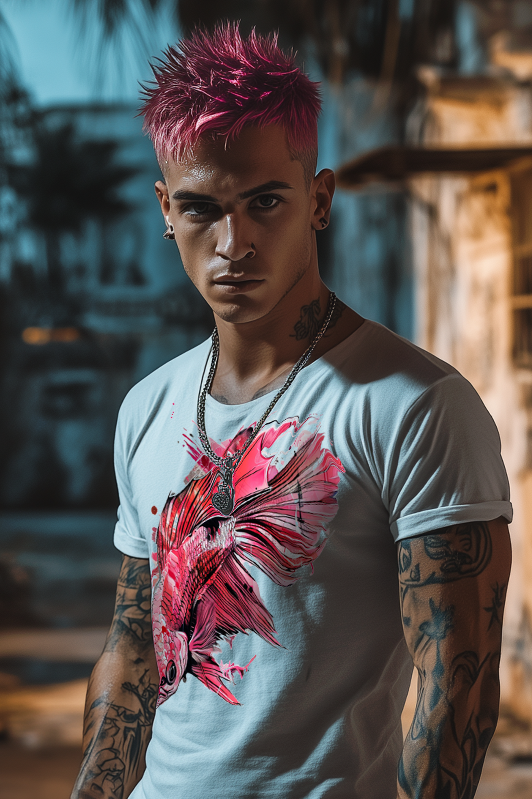 FIGHTER FISH - Mens White Tee