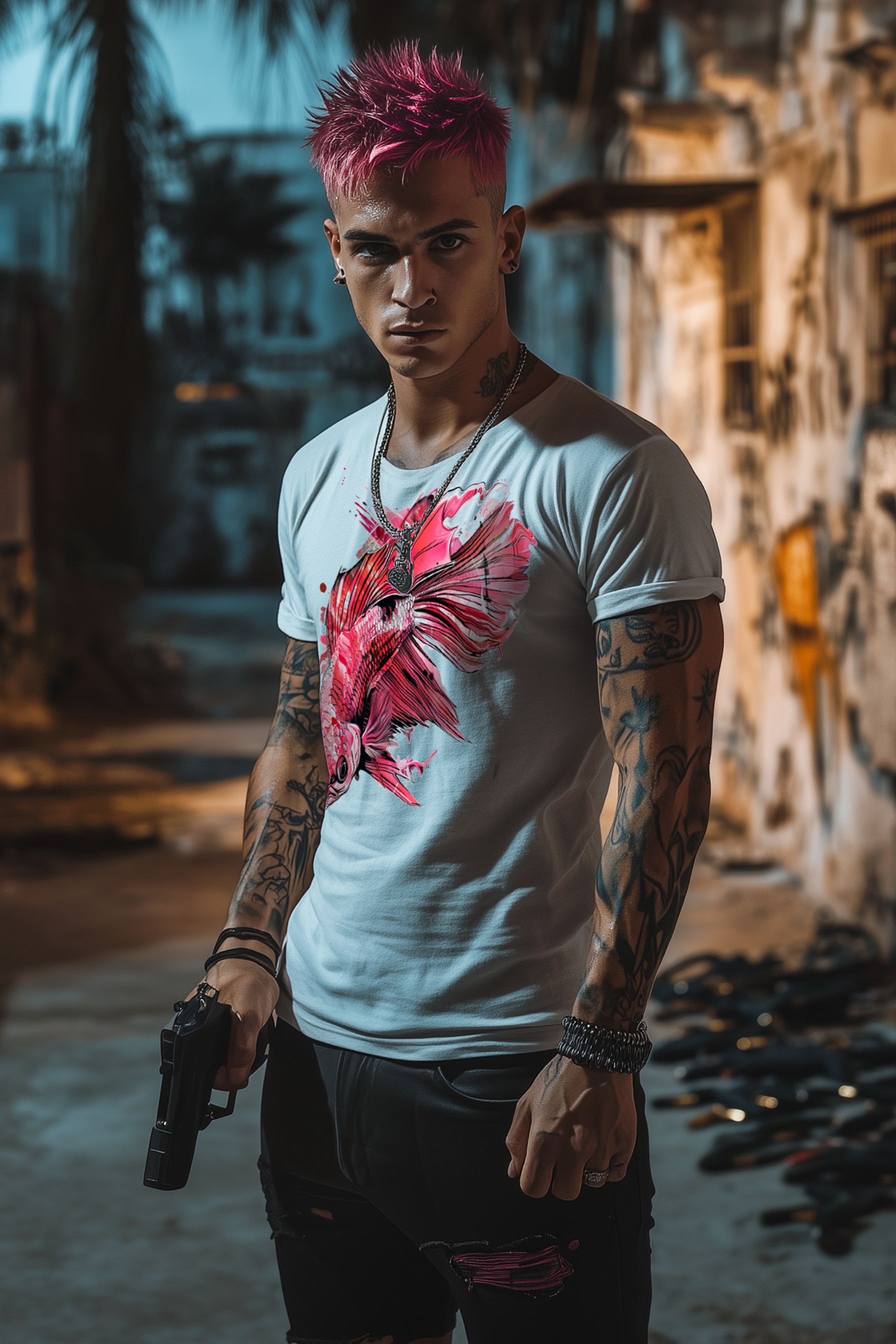 FIGHTER FISH - Mens White Tee