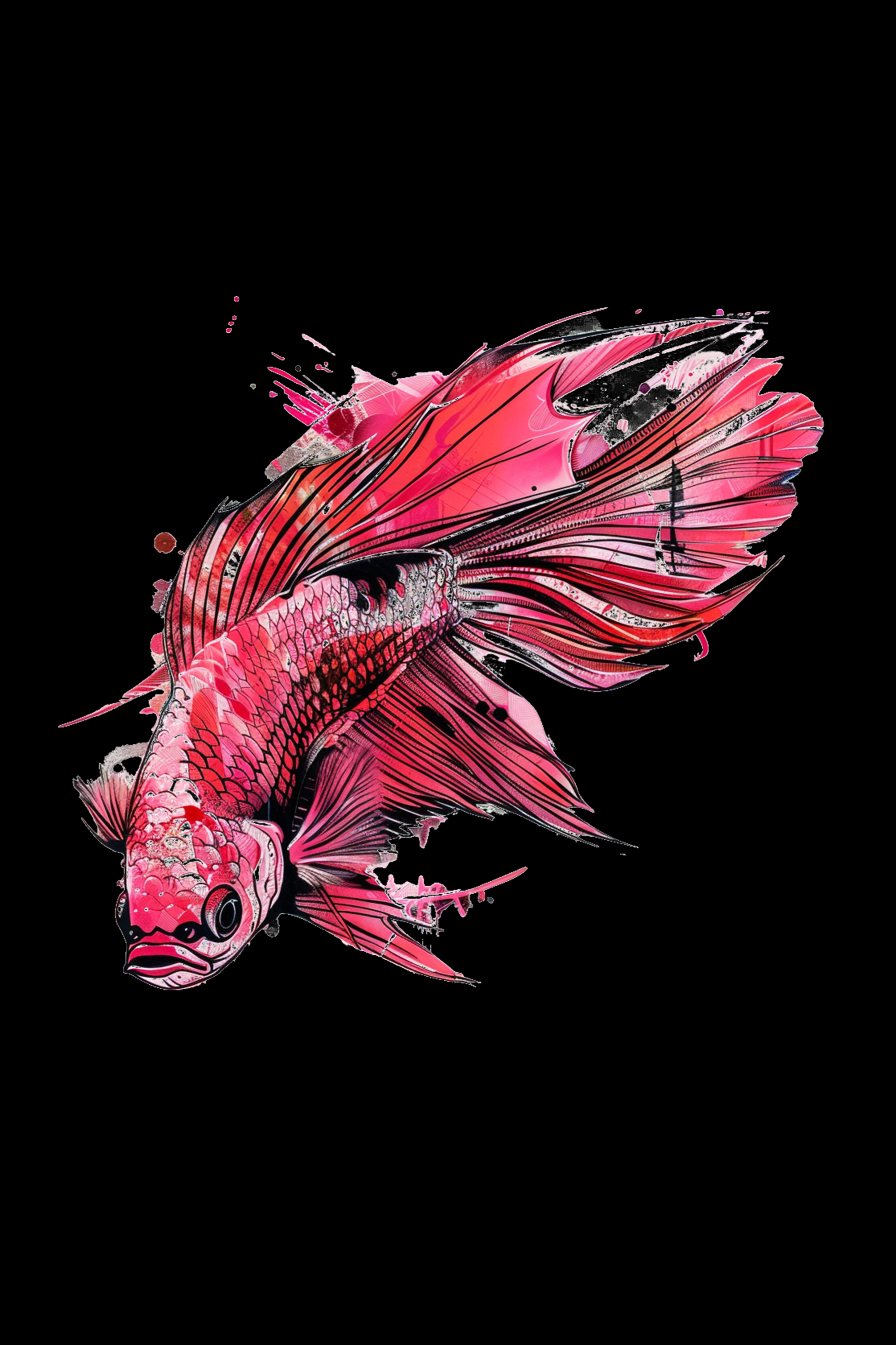 FIGHTER FISH - Mens Black Tee