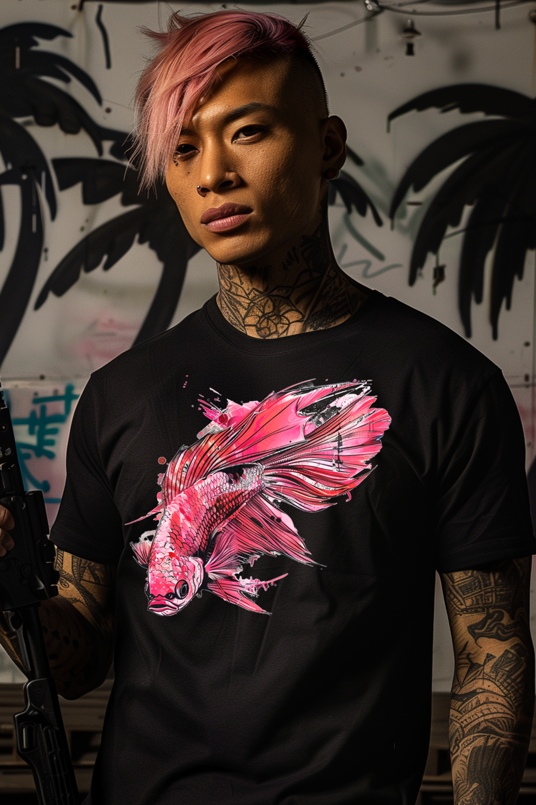 FIGHTER FISH - Mens Black Tee