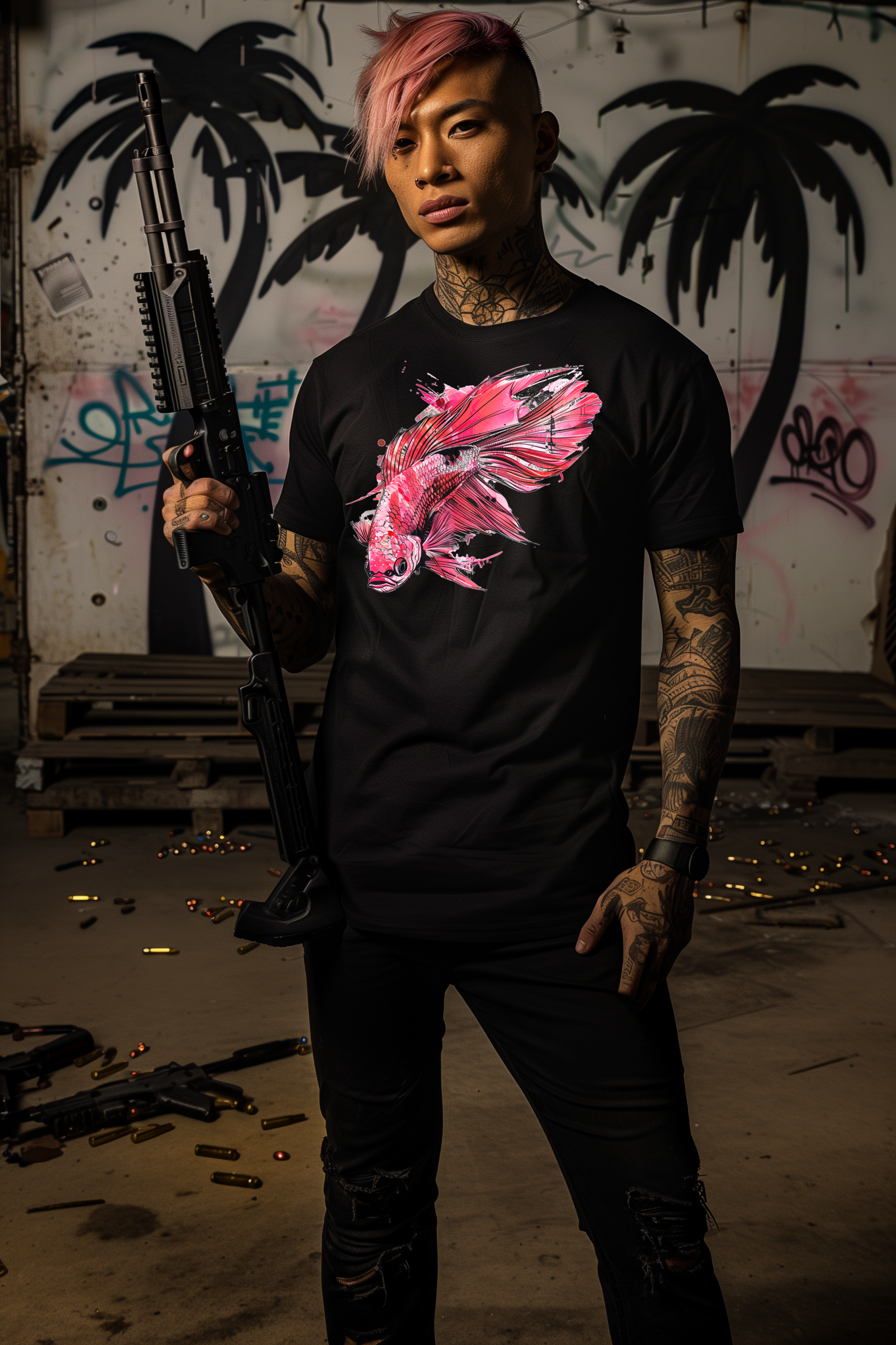 FIGHTER FISH - Mens Black Tee