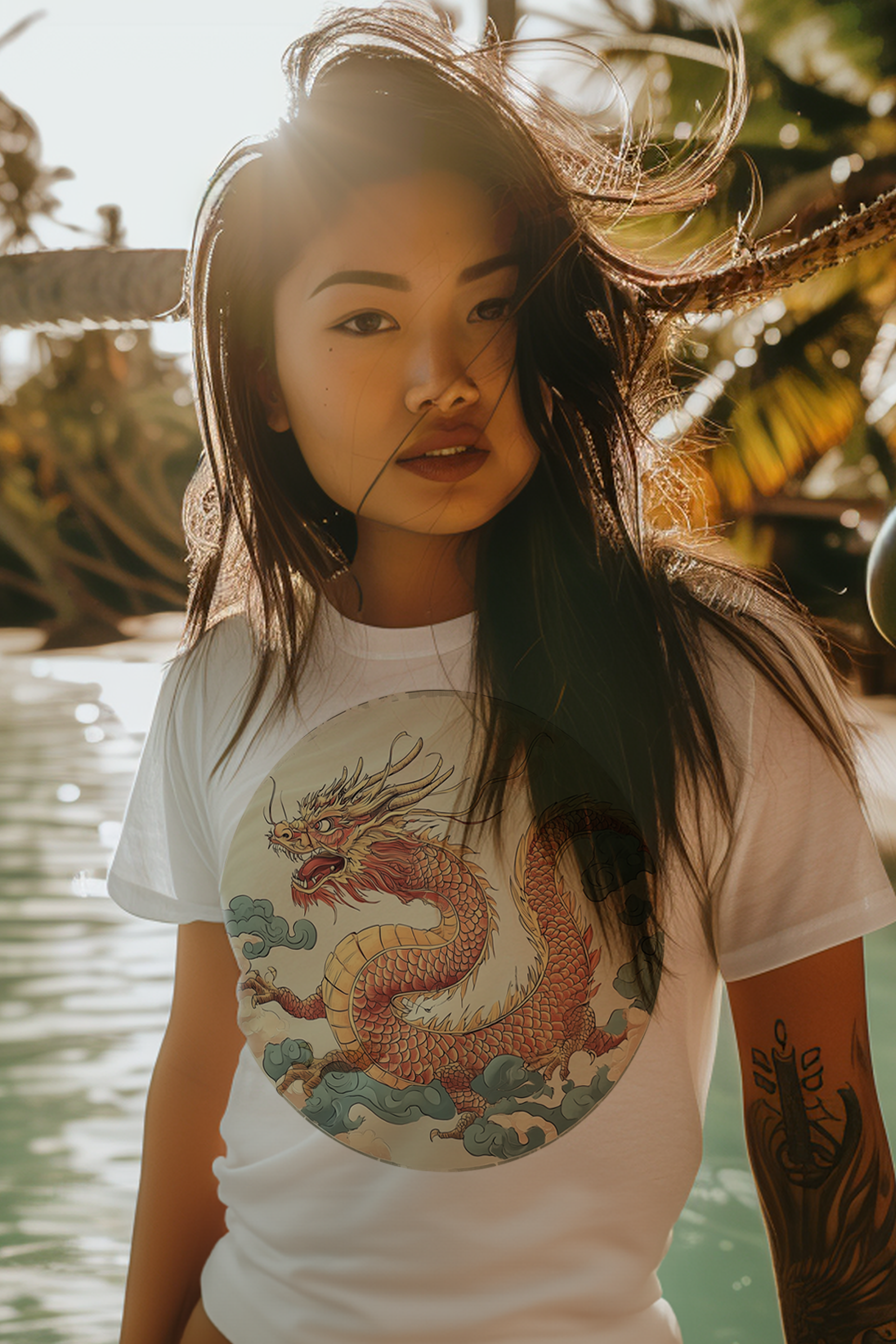 CIRCLE DRAGON - Womens White Tee