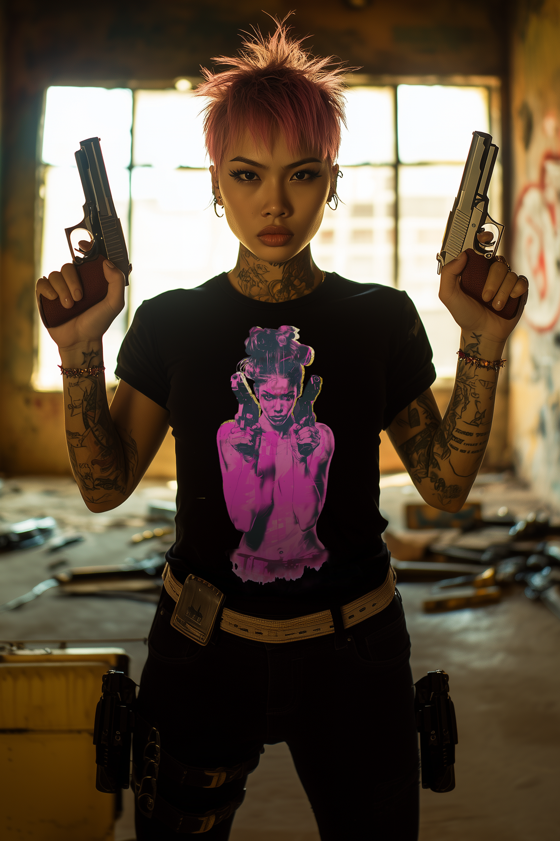 GUN'S UP GIRLFRIEND - Womens Black Tee