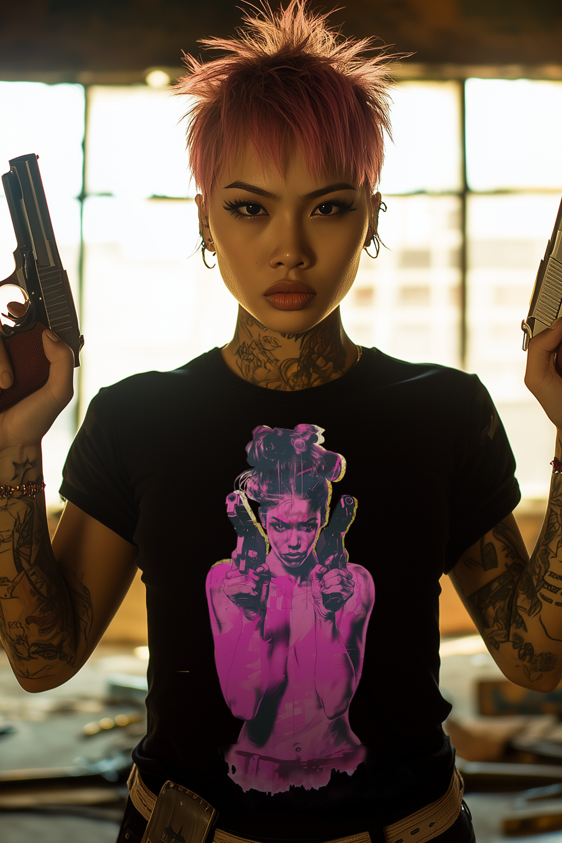 GUN'S UP GIRLFRIEND - Womens Black Tee