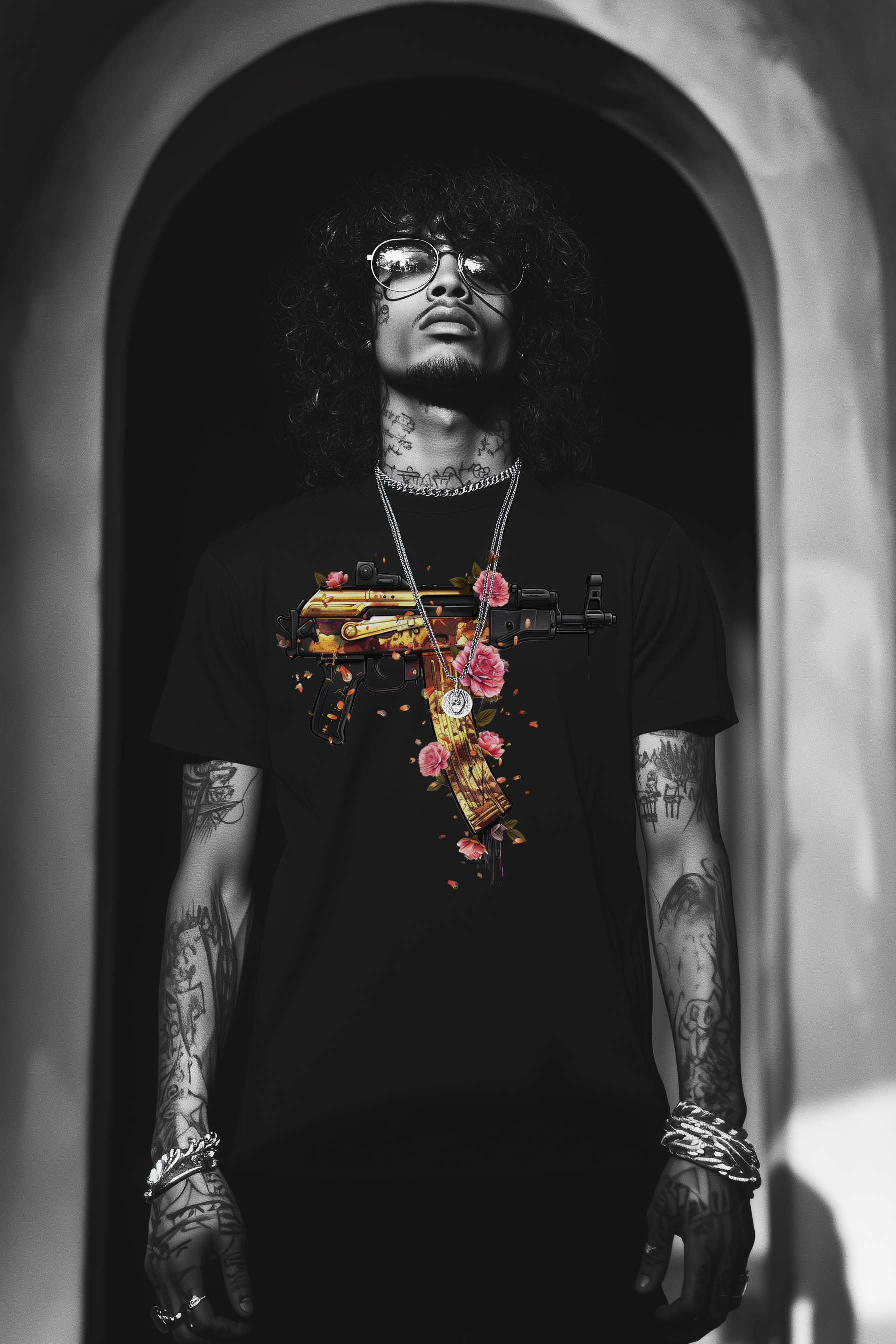 GUNS ‘N’ FLOWERS - Mens Black Tee