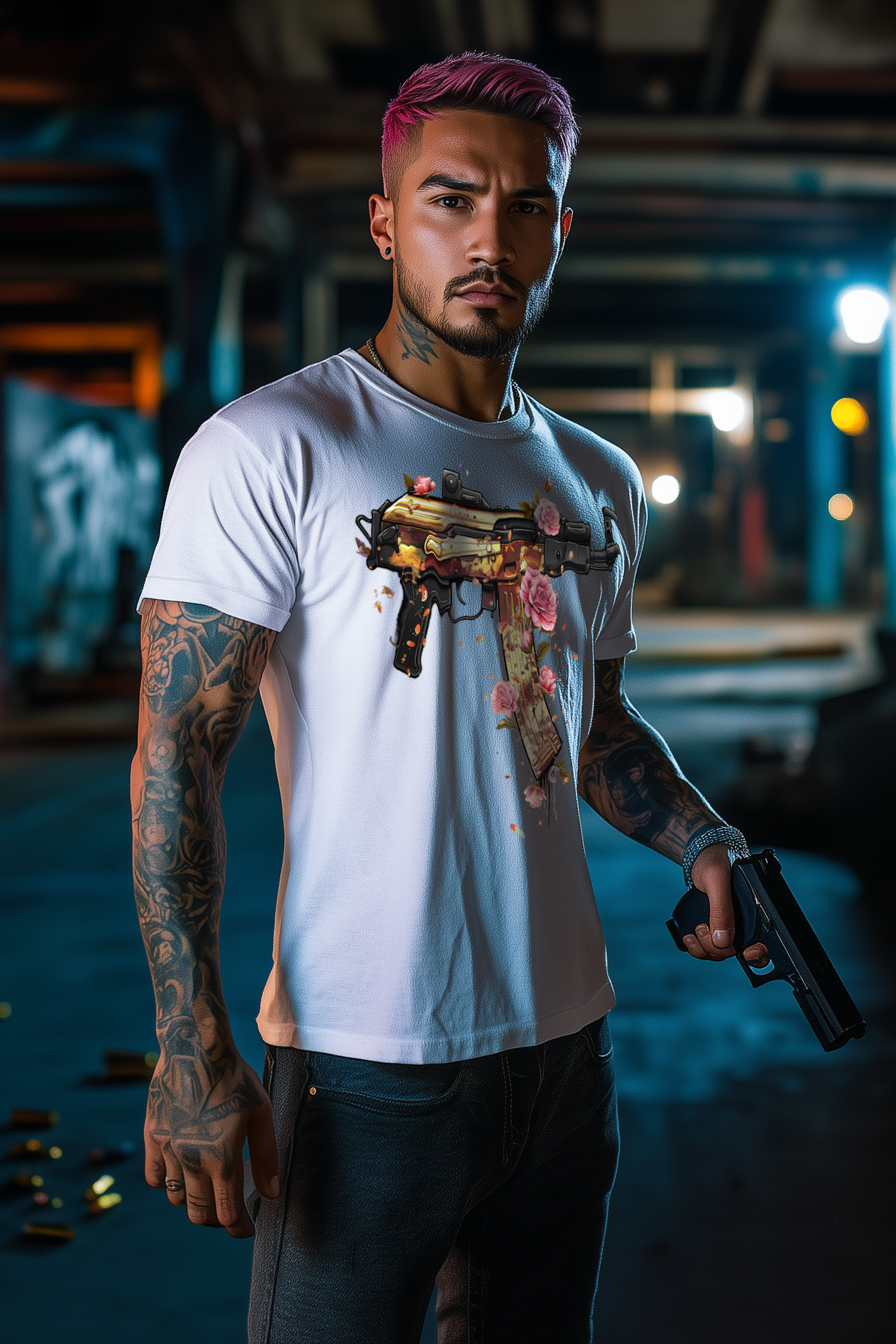 GUNS ‘N’ FLOWERS - Mens White Tee