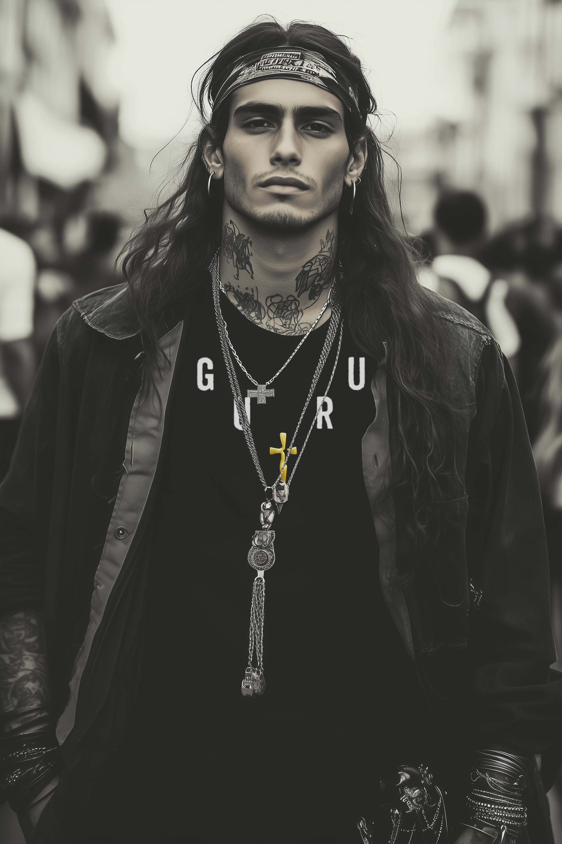 GURU NECKLACE - Mens Black Tee