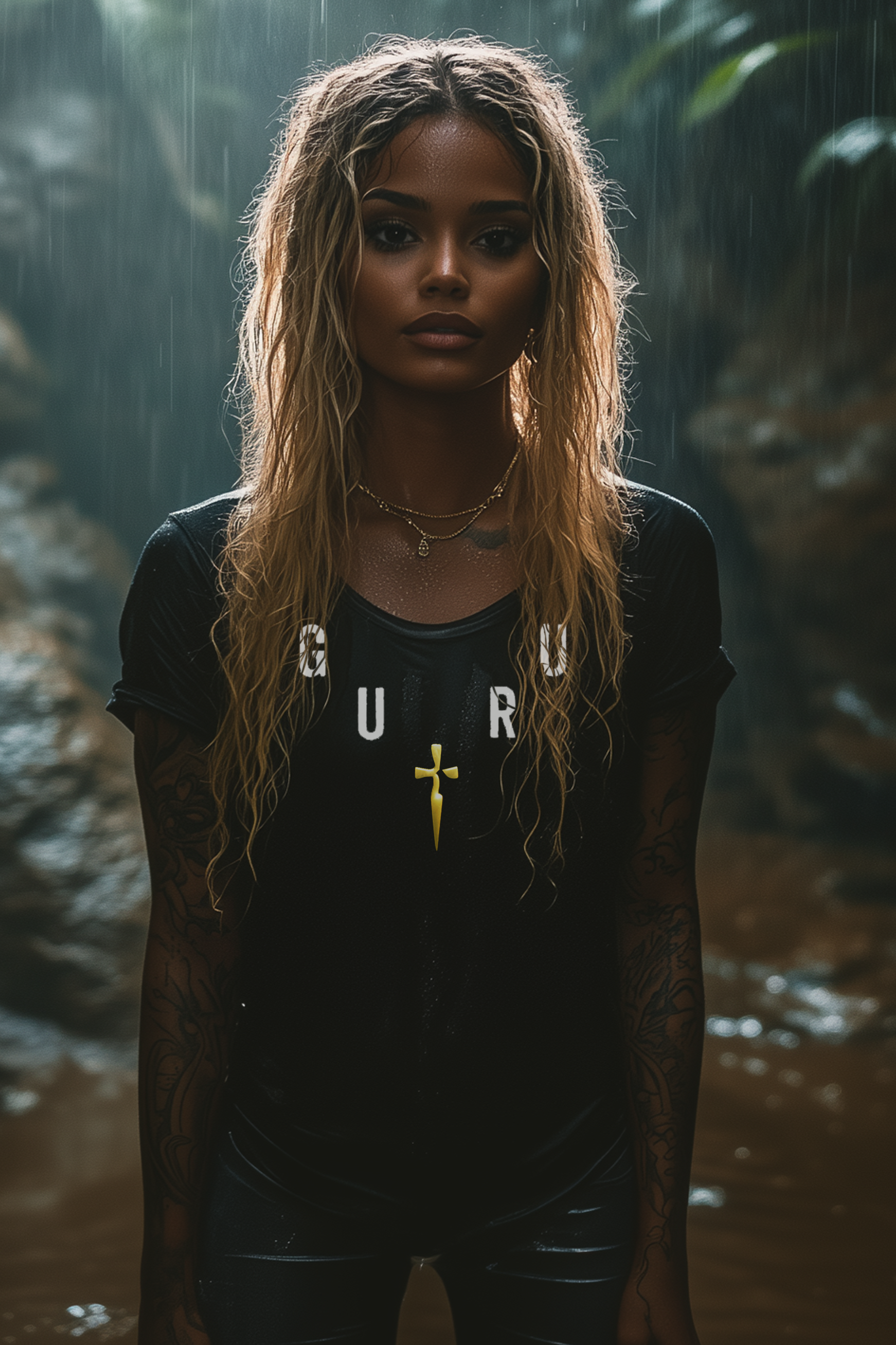 GURU NECKLACE - Womens Black Tee