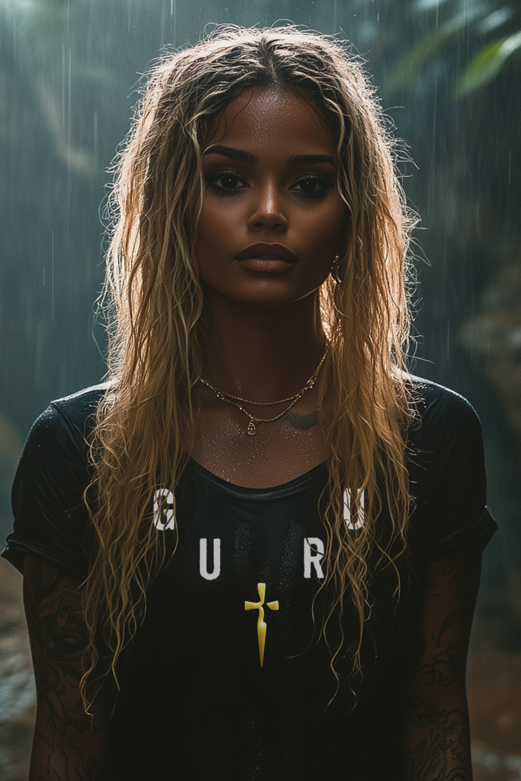 GURU NECKLACE - Womens Black Tee