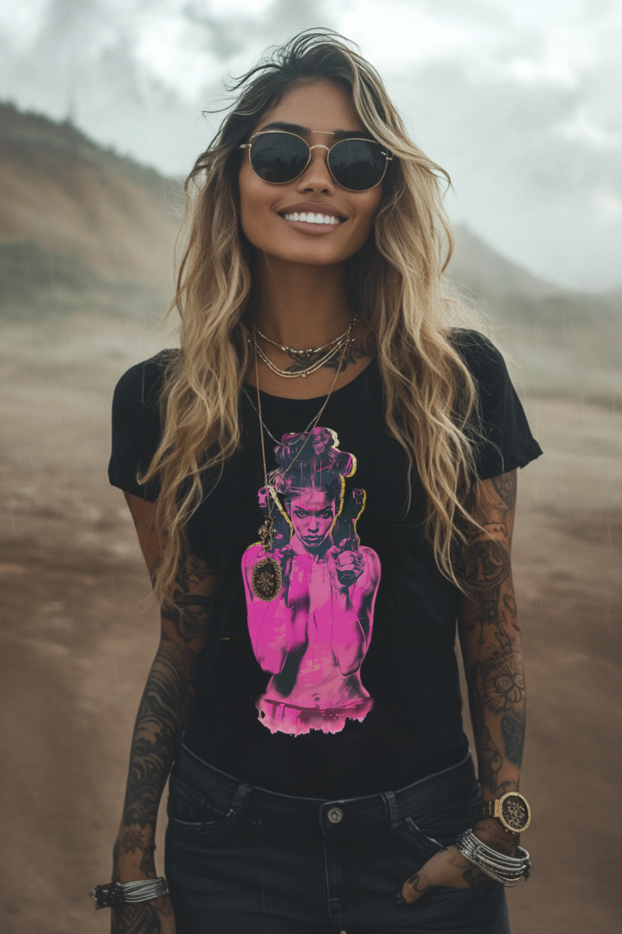 GUN'S UP GIRLFRIEND - Womens Black Tee