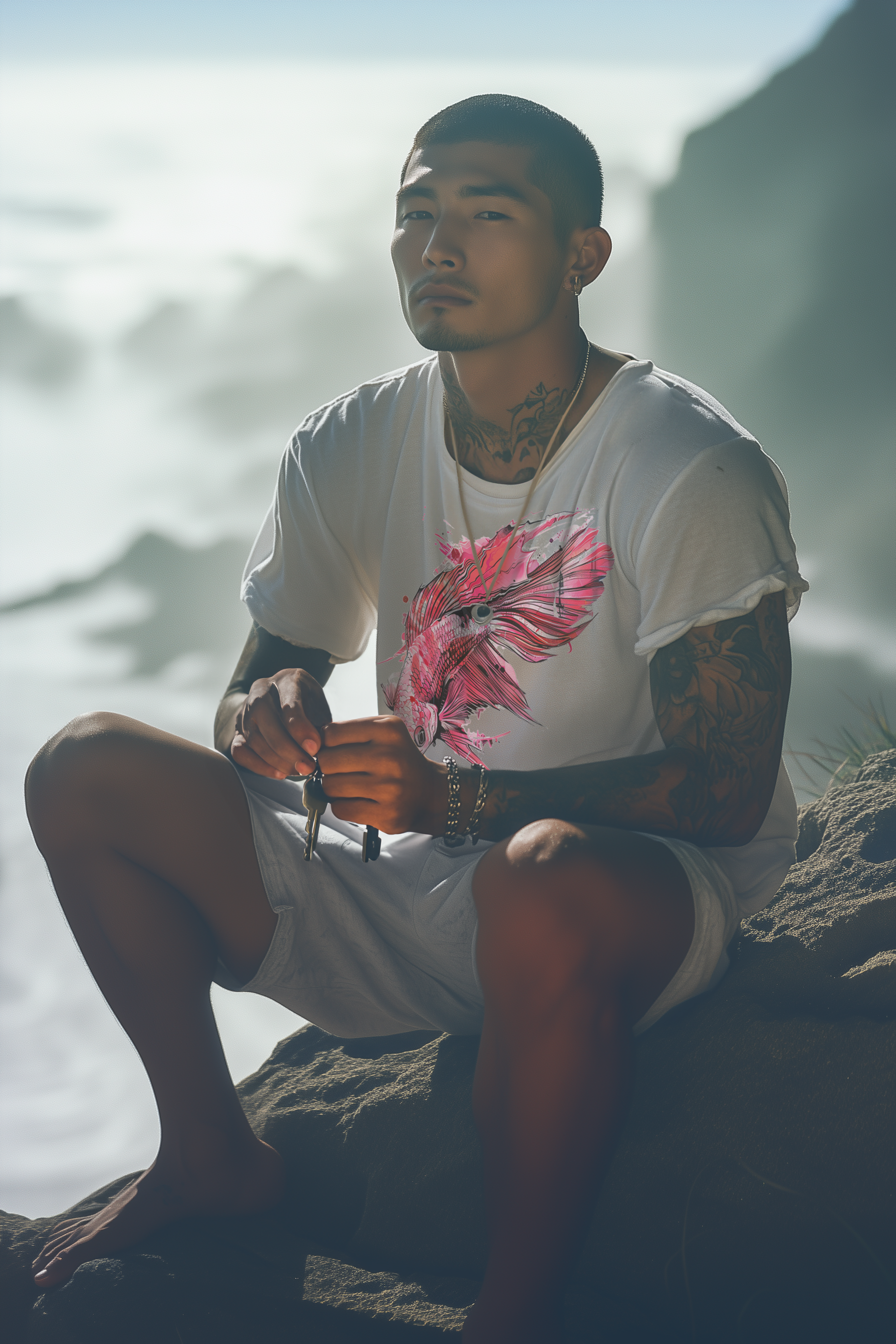 FIGHTER FISH - Mens White Tee