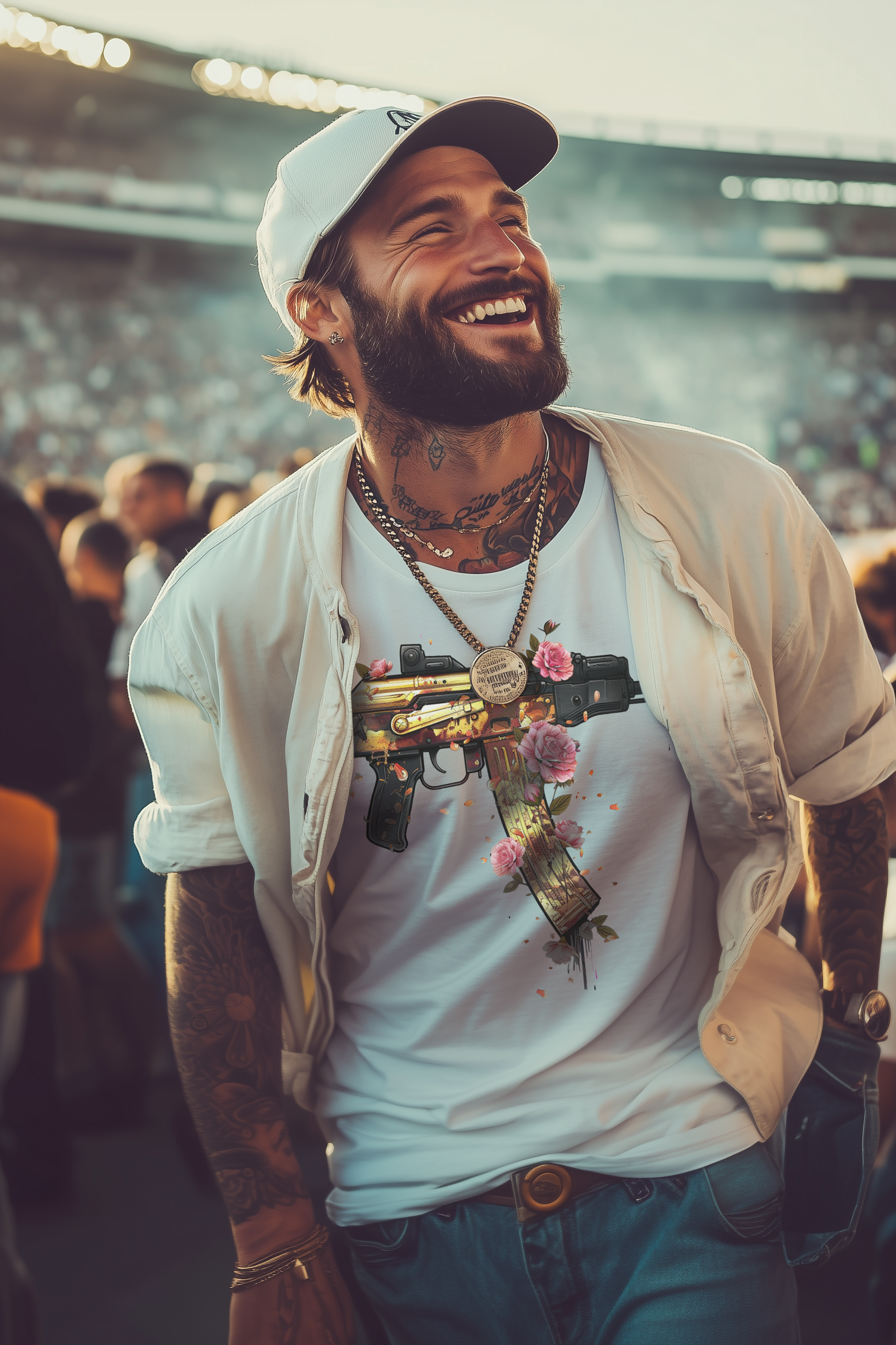 GUNS ‘N’ FLOWERS - Mens White Tee