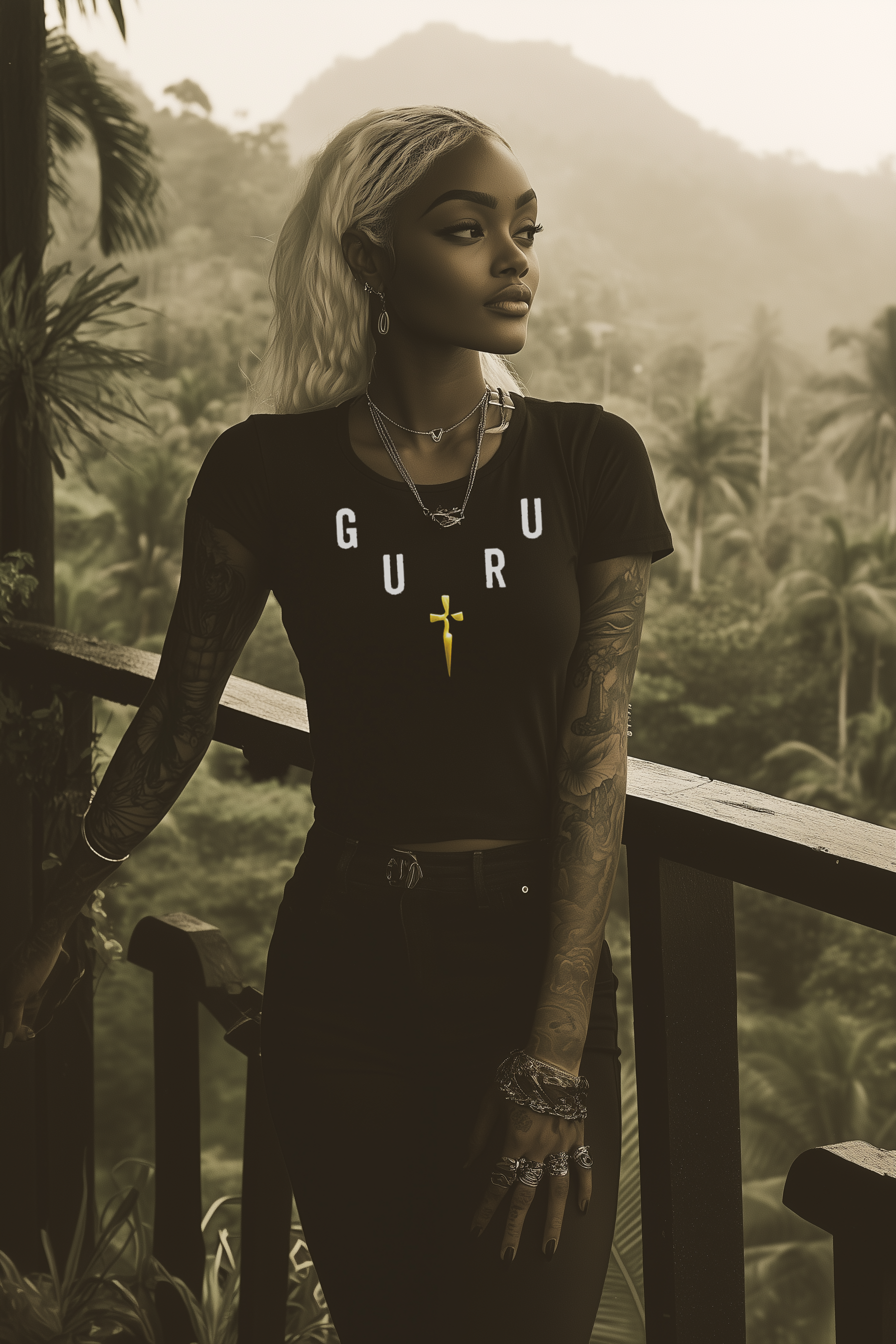 GURU NECKLACE - Womens Black Tee