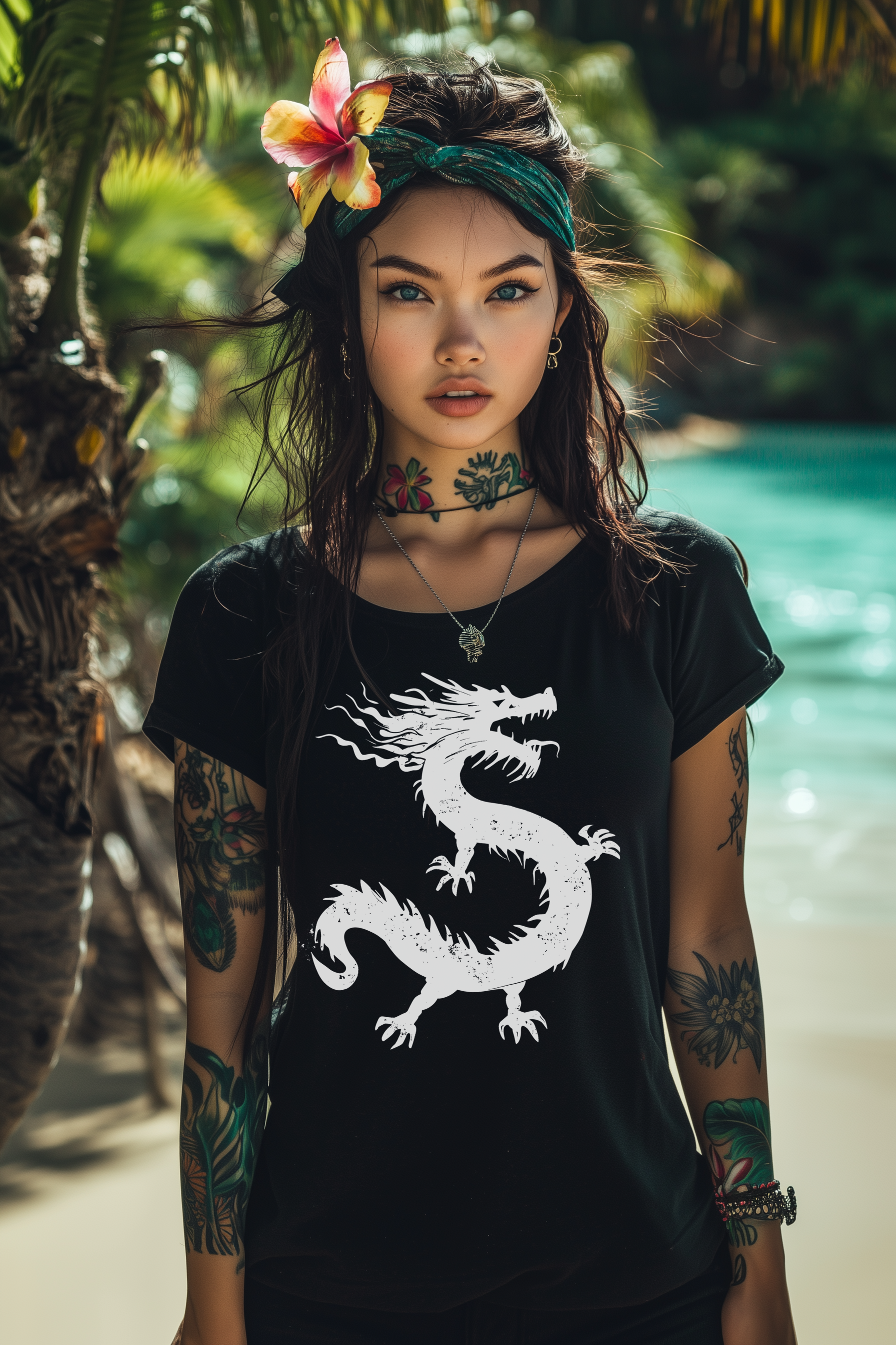 LONE DRAGON - Womens Black Tee