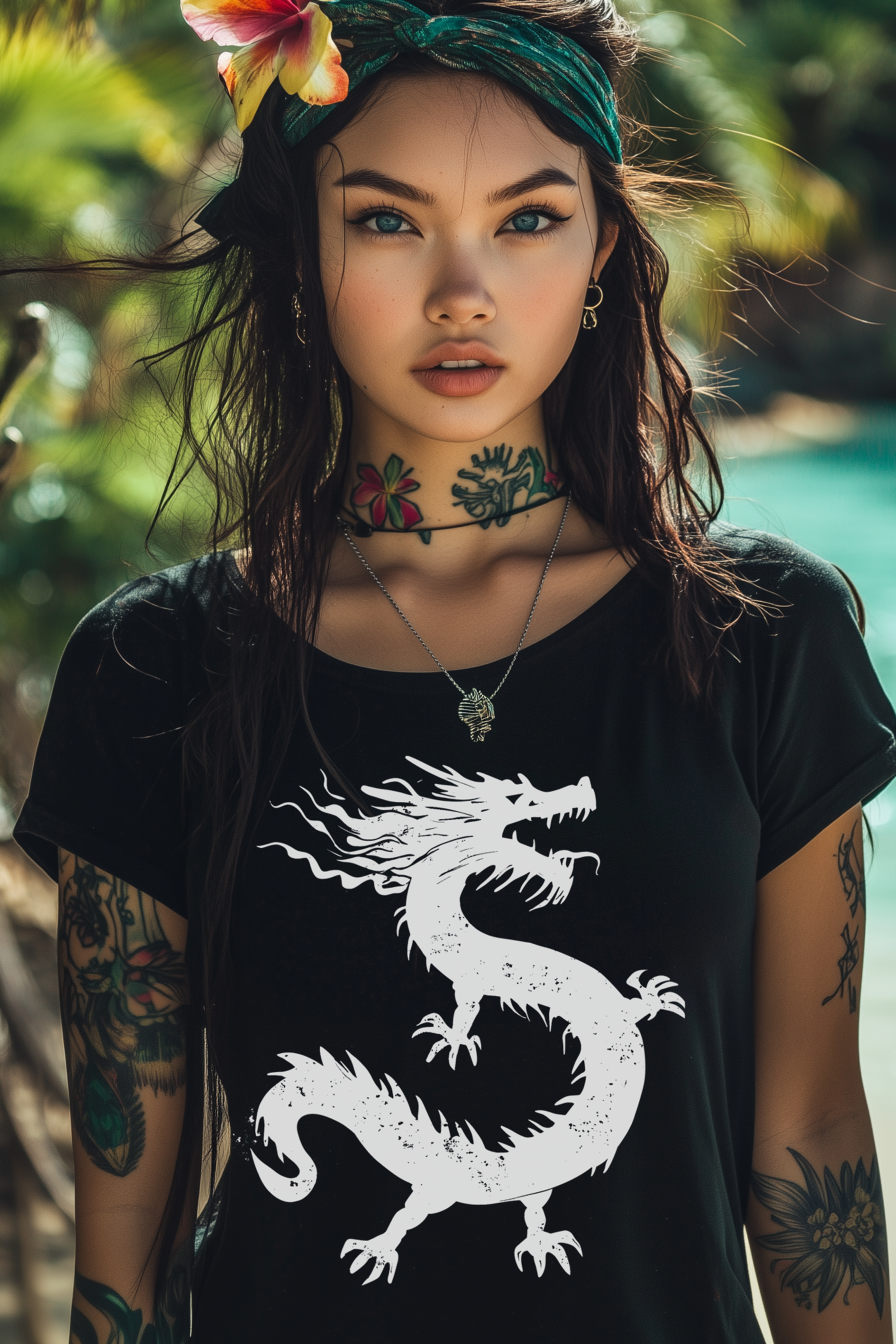 LONE DRAGON - Womens Black Tee