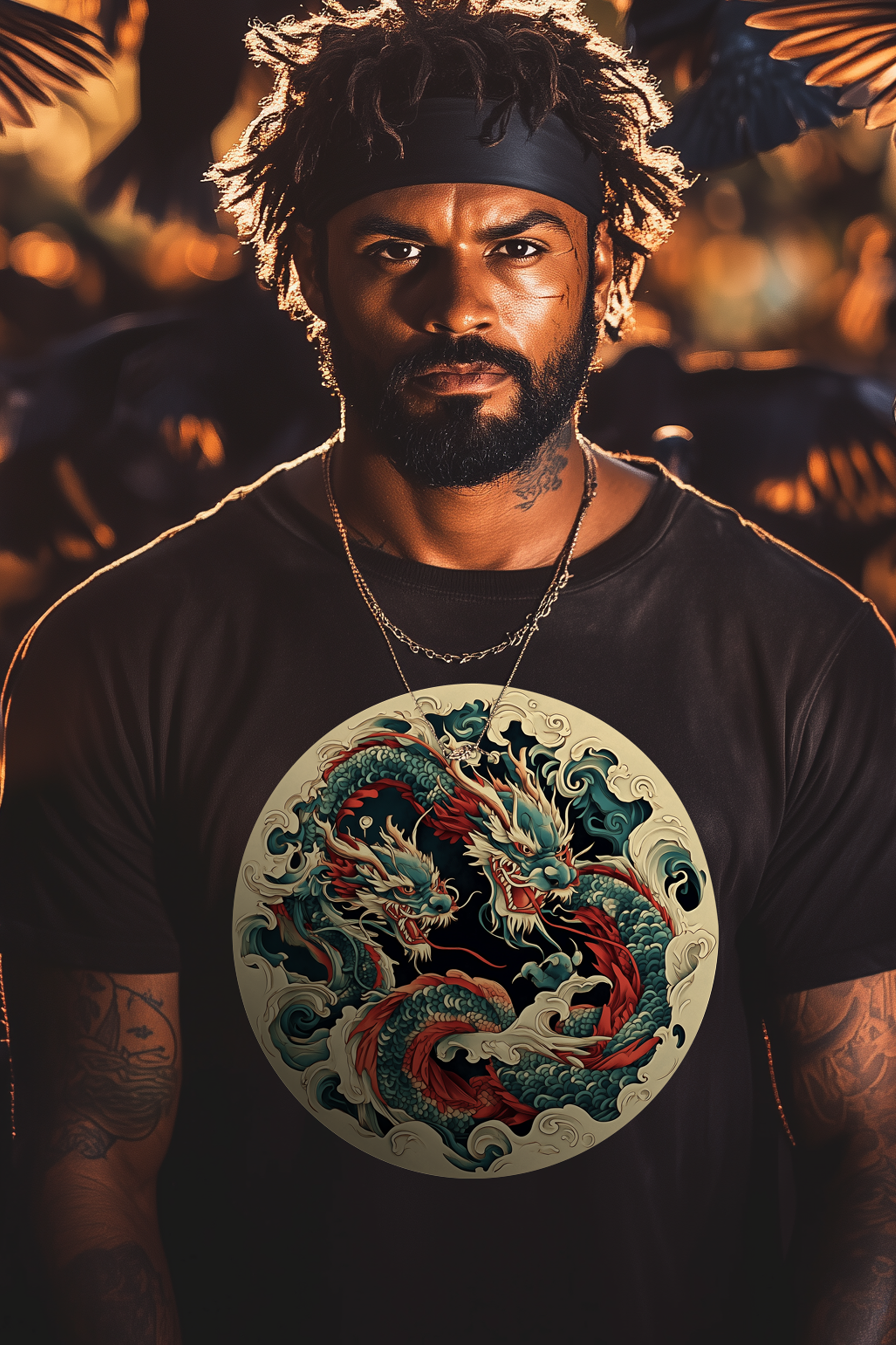ORNAMENT DRAGON - Mens Black Tee