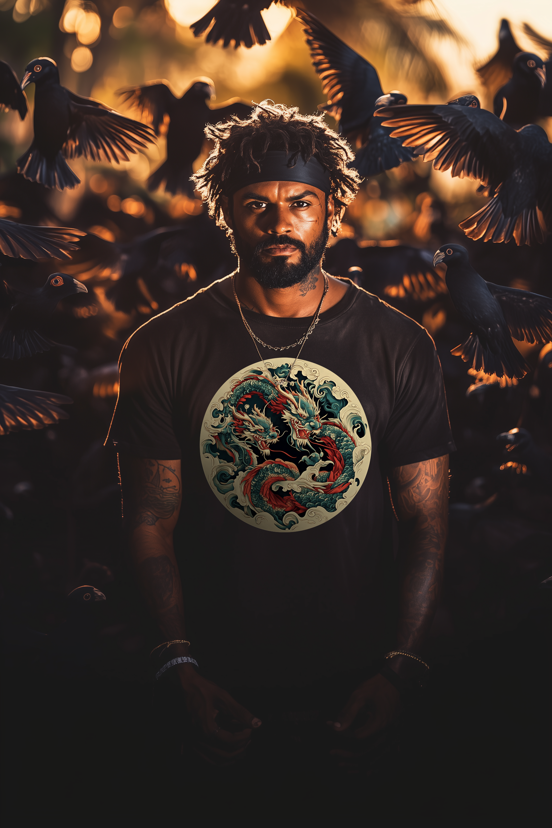 ORNAMENT DRAGON - Mens Black Tee