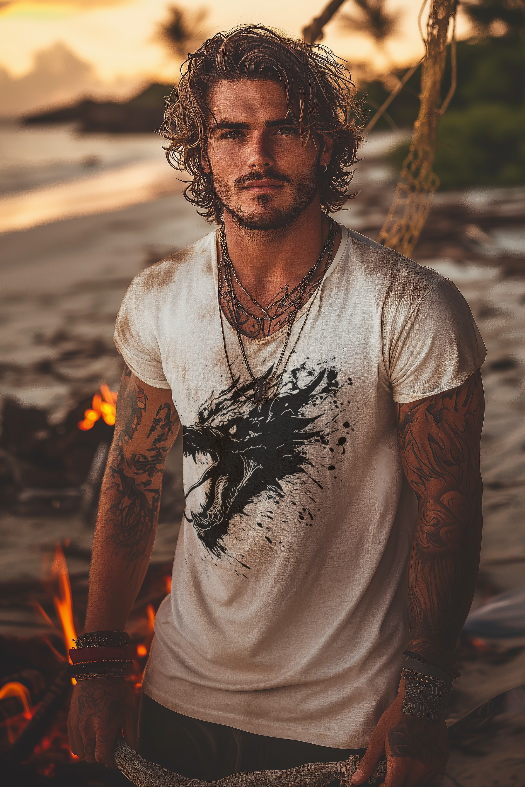 FIERCE DRAGON - Mens White Tee