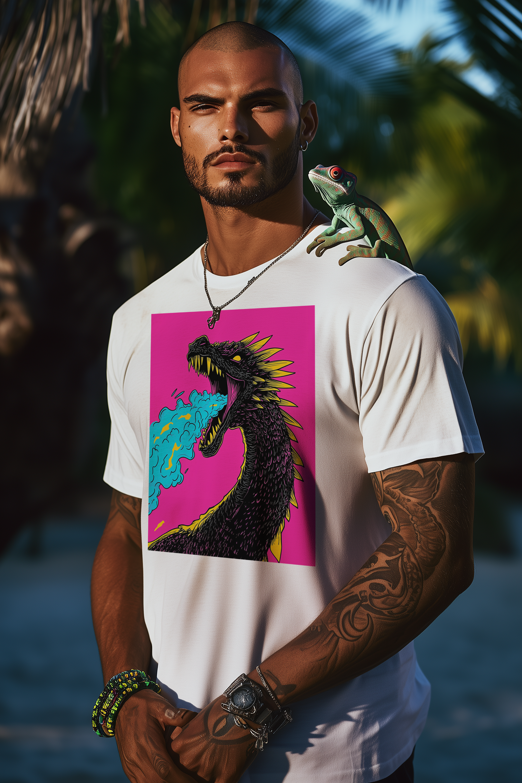 POP DRAGON - Mens White Tee
