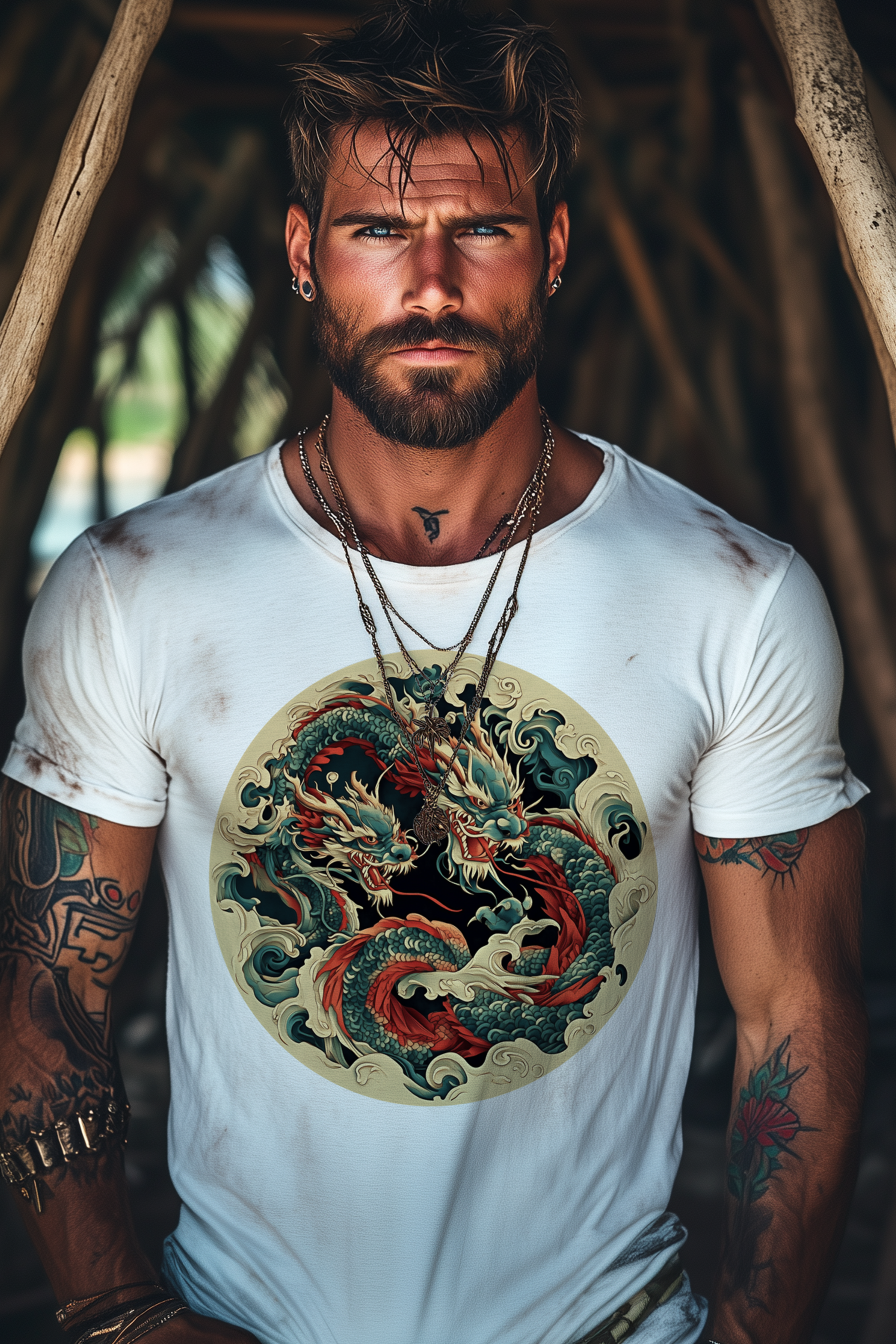 ORNAMENT DRAGON - Mens White Tee