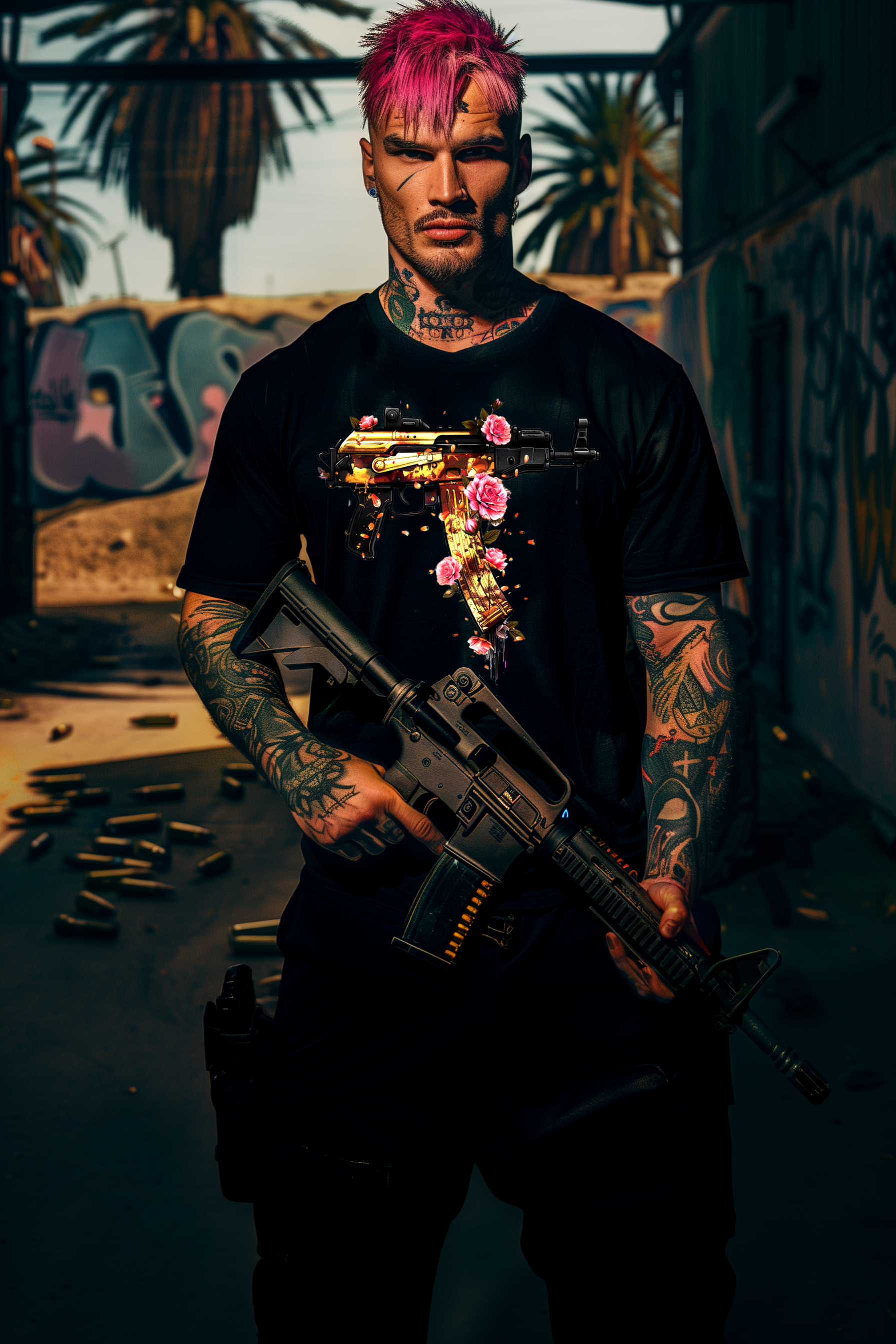 GUNS ‘N’ FLOWERS - Mens Black Tee