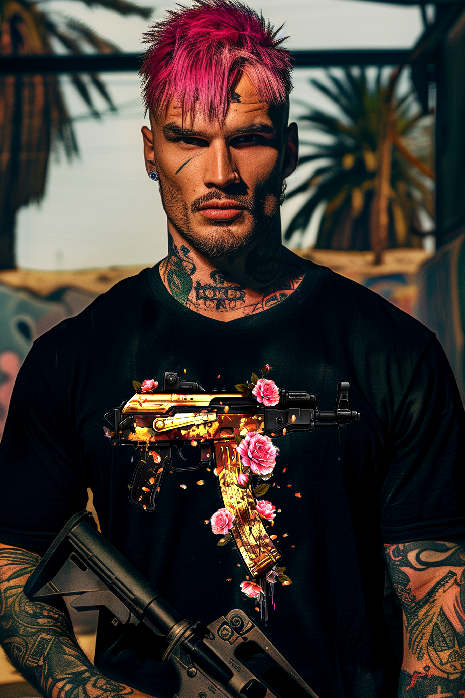 GUNS ‘N’ FLOWERS - Mens Black Tee