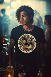 ORNAMENT DRAGON - Mens Black Tee