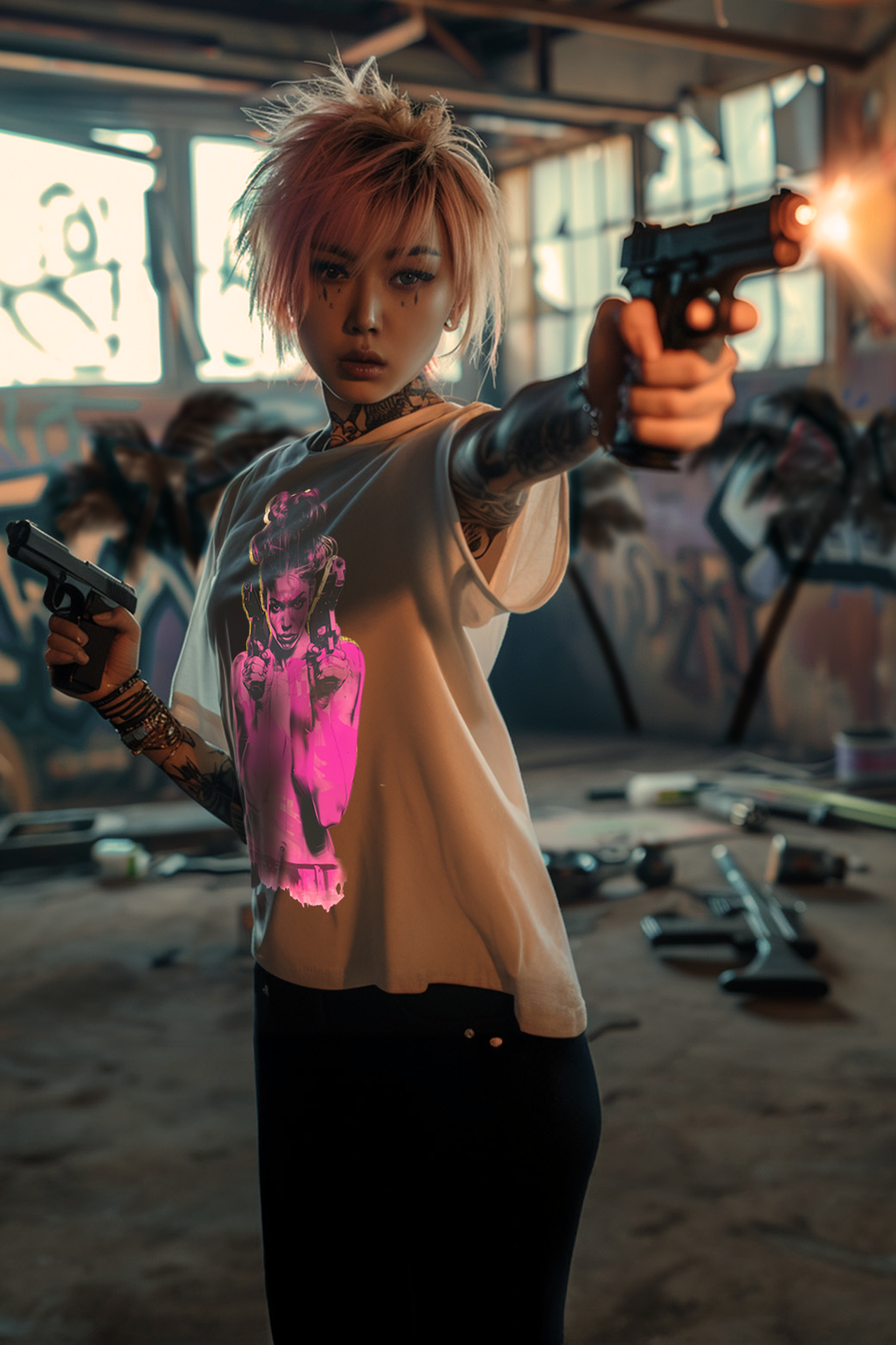 GUN'S UP GIRLFRIEND - Womens White Tee