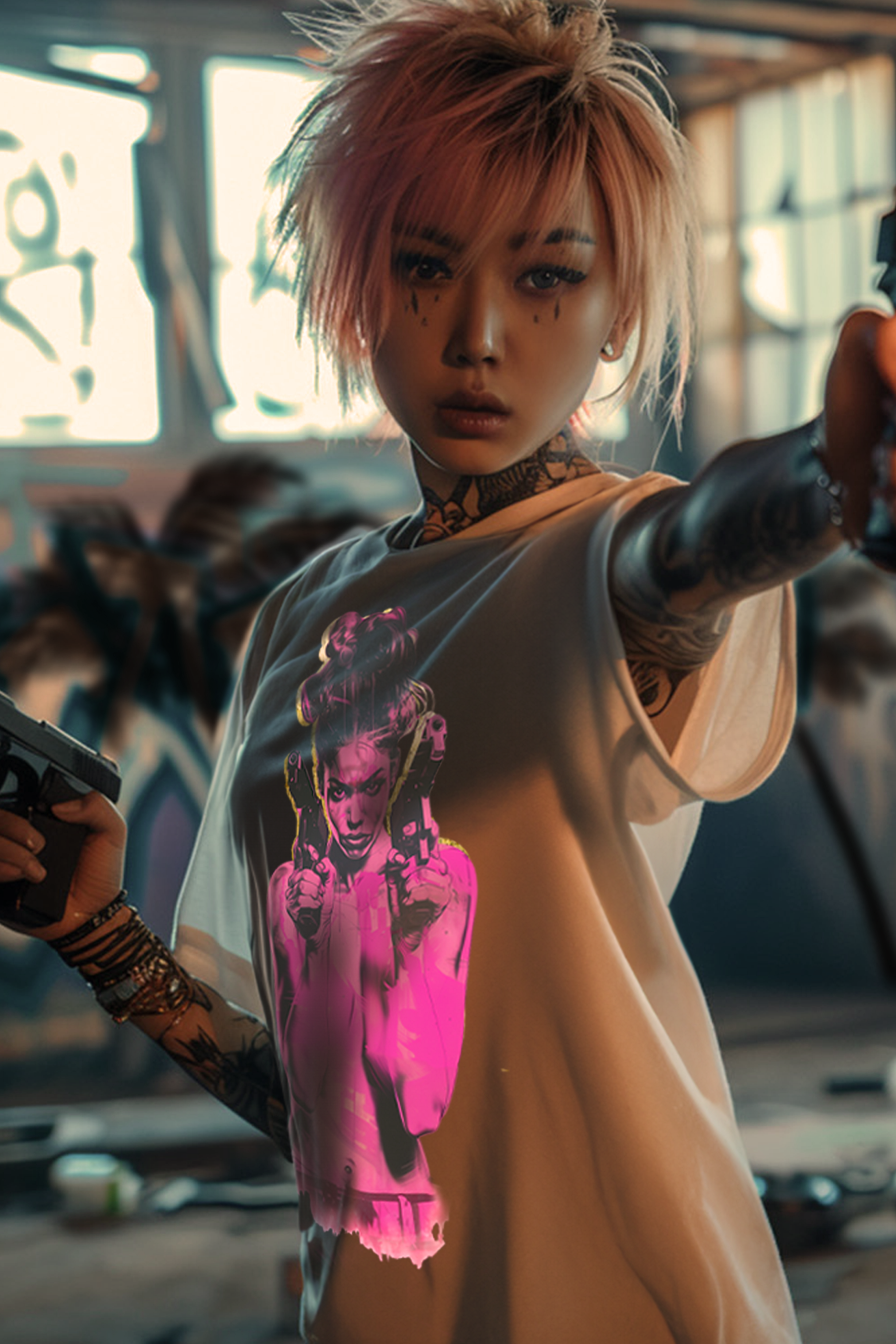 GUN'S UP GIRLFRIEND - Womens White Tee