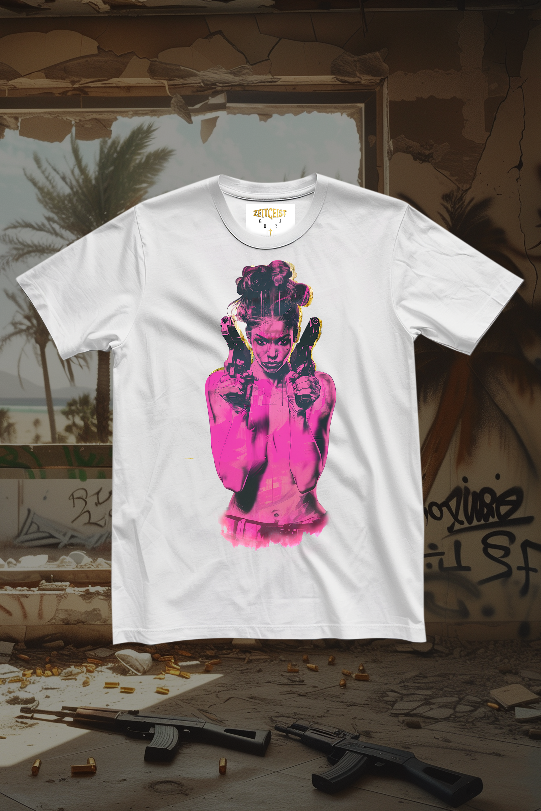 GUN'S UP GIRLFRIEND - Womens White Tee