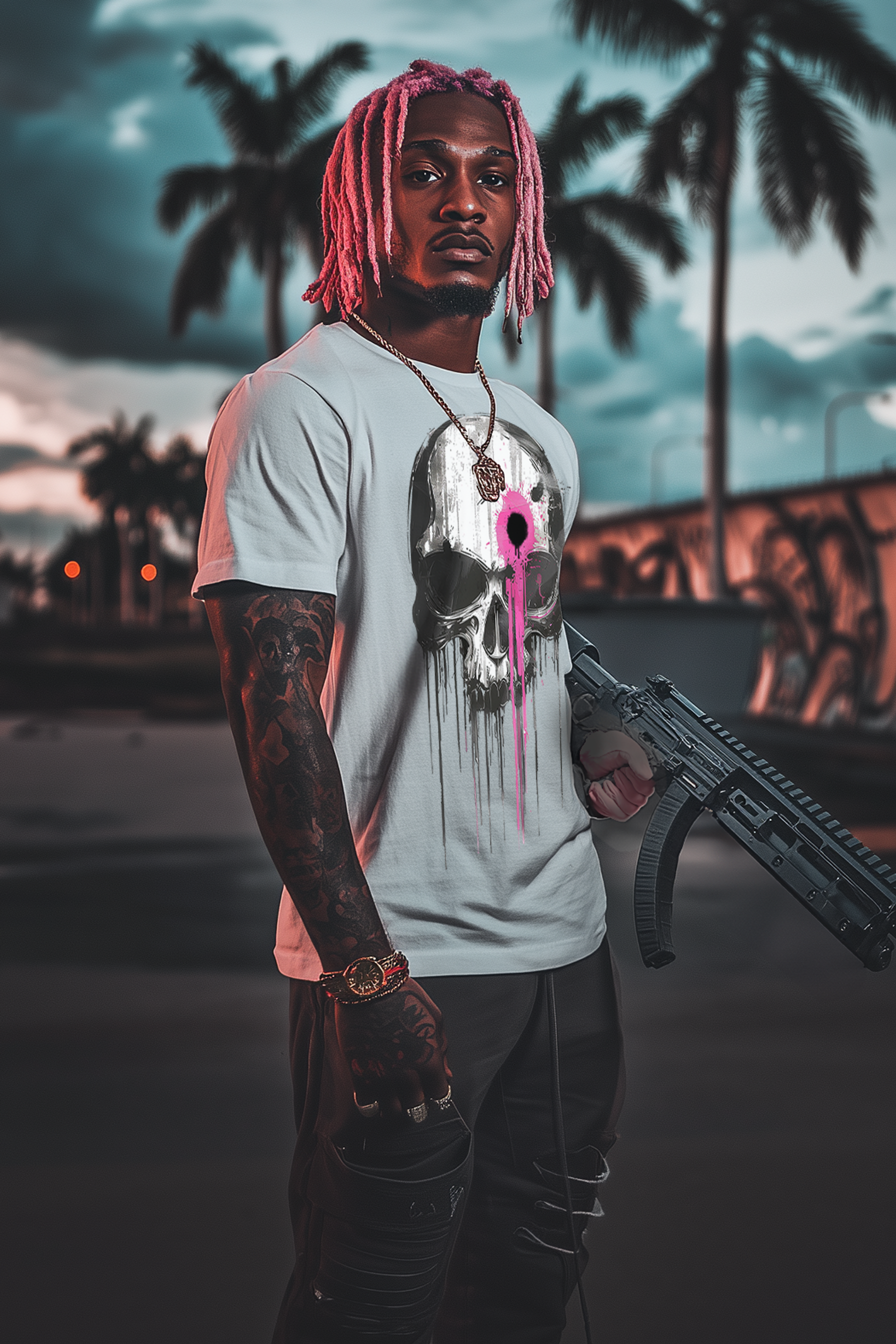 SKULL SHOT - Mens White Tee